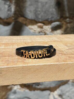 Dior J'adior Black Leather Double Wrap Bracelet